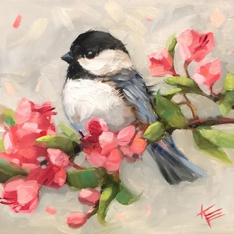 Chickadee Art, Bird Painting Acrylic, Bird Paintings On Canvas, Chickadee Bird, Bird Paintings, Bird Artwork, Bird Painting, Paintings Decor, Arte Animal