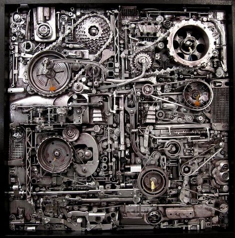 Jud Turner is an artist known for groundbreaking sculptures that often use mechanical elements to create biological forms, this sculpture is called “Revision Flyer” and is a slightly unusual example from the artist. Mechanical Art, Found Object Art, Steampunk Art, 3d Laser, Ex Machina, Industrial Art, Assemblage Art, Will Turner, Dieselpunk