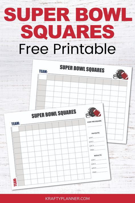 Free Printable Super Bowl Squares Board — Krafty Planner Superbowl Betting Board, Football Squares Fundraiser, Superbowl Squares Fundraiser, Super Bowl Pool Template Squares, Free Printable Superbowl Squares, Super Bowl Squares Printable, Free Printable Football Squares, Super Bowl Squares Fundraiser, Superbowl Squares Template