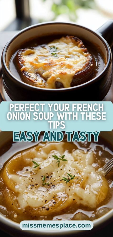 Unlock the secrets to perfecting your French onion soup with our expert tips! From choosing the right onions to mastering the caramelization technique, we guide you through every step of this classic recipe. Discover how to balance flavors with a splash of white wine and the importance of quality broth for an authentic taste. Plus, learn how to achieve that irresistible cheesy crust that takes your soup to the next level. Whether you're a novice or a seasoned chef Classic French Onion Soup, Onion Soup Recipe, French Onion Soup Recipe, Onion Soup Recipes, Elegant Appetizers, Sliced Baguette, Gooey Cheese, Air Fryer Recipes Healthy, French Onion Soup