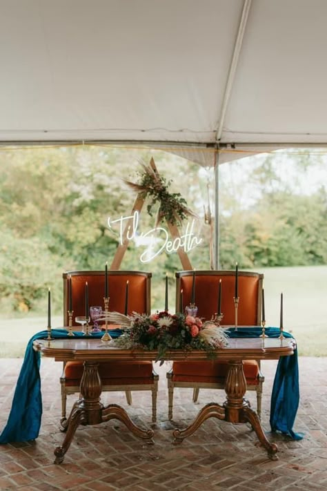 Teal And Rust Barn Wedding, Dark Orange And Sage Green Wedding, Teal And Rust Centerpieces, Rust Turquoise Wedding, Orange And Teal Aesthetic Wedding, Teal And Orange Wedding Decor, Emerald And Mustard Wedding, Burnt Orange Turquoise Wedding, Terracotta And Dark Teal Wedding