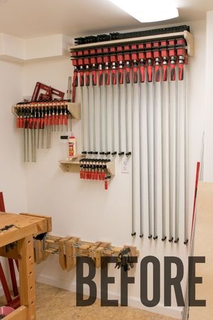 Diy Crafts For Men, Tool Wall Storage, Crafts For Men, Clamp Rack, Clamp Storage, Wood Shops, Tool Storage Ideas, Storage Corner, Diy Projects For Men