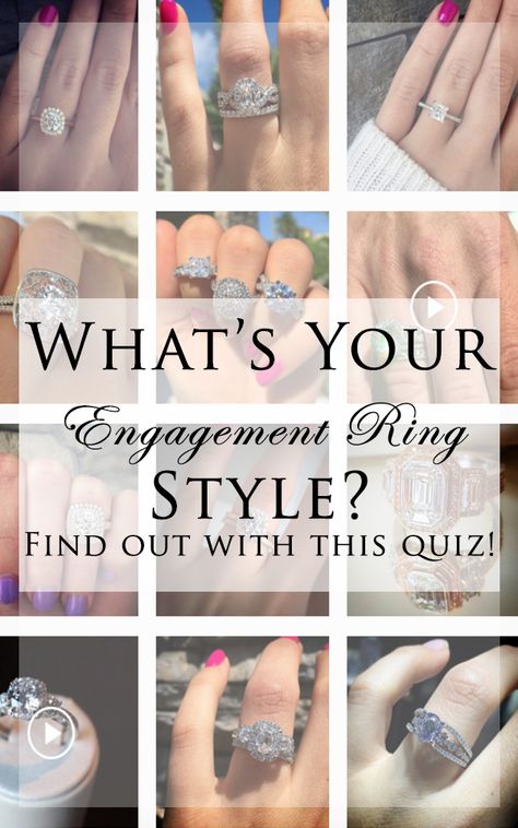 Find your dream engagement ring with our style quiz! What Engagement Ring Is Right For Me Quiz, What Engagement Ring Is Right For Me, Types Of Engagement Rings Style Chart, Engagement Rings Styles Guide, Engagement Rings For Fat Fingers, Engagement Rings Types, Different Types Of Engagement Rings, Types Of Engagement Rings Style, Wedding Ring Cuts