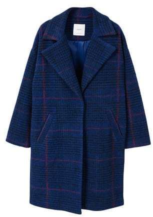 MANGO Checkered wool-blend coat Blue Plaid Coat, Mango Coats, Checkered Coat, Checked Coat, Mode Mantel, Oversize Fashion, Plaid Coat, Oversized Coat, Long Sleeves Coats