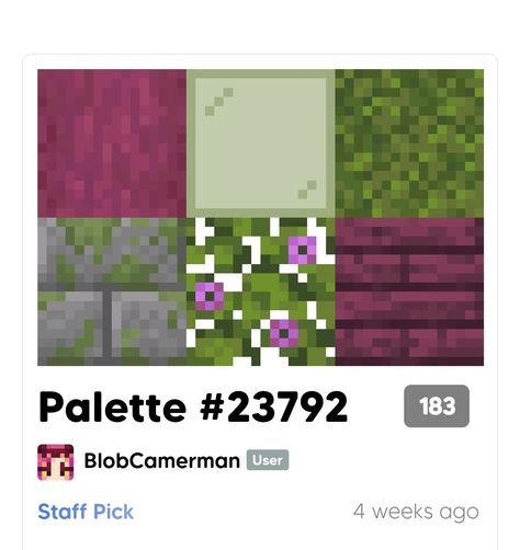 Minecraft Skin Color Palette, Minecraft Path Block Palette, Best Minecraft Block Combinations, Minecraft Green Block Palette, Building Pallets Minecraft, Pink Minecraft Block Pallete, Mangrove Block Palette, Minecraft Block Palate, Spruce Pallet Minecraft