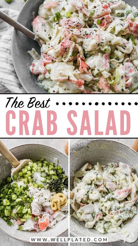 Immitation Crab Salad, Crab Pasta Salad, Hearty Salad Recipes, Crab Pasta, Crab Salad Recipe, Well Plated, Sea Food Salad Recipes, Easy Tasty Recipes, Creamy Crab