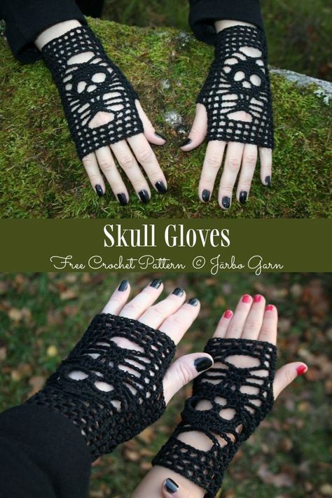 Skull Gloves, Crochet Skull Patterns, Glove Pattern, Crochet Skull, شال كروشيه, Crochet Gloves Pattern, Mode Crochet, Gloves Pattern, Crochet Halloween