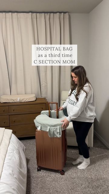 Jade on Instagram: "pack my hospital bag with me as a third time mom ✨ I’ll be adding my own pillow and a long phone charger the morning of my c section but otherwise this is it. I take advantage of all of the postpartum and baby goodies from the hospital and leave my stuff prepped and ready to go at home! Since I stay multiple nights I do love to have my own pillow and blanket from home and a sound machine. #hospitalbagessentials #hospitalbag #expectingmom #expectingababy #expectingmama #hospitalbagchecklist #momtips #momtipsandtricks #motherhood pack my hospital bag. What’s in my hospital bag for my c section. Hospital bag for first time mom." Hospital Bag For Mom To Be Checklist C Section, Scheduled C Section Hospital Bag, Hospital Bag For Mom To Be C Section, C Section Hospital Bag Checklist, Mom Coming Home From Hospital Outfit, Postpartum Hospital Outfit, Hospital Bag Essentials Packing Lists, Mom Going Home Outfit, Hospital Outfit For Mom