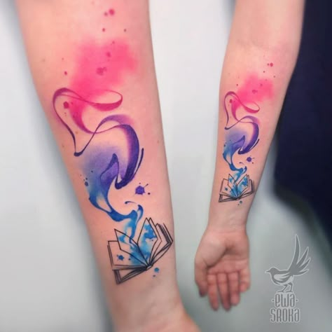 Watercolour Tattoos, Best Tattoo Ever, Book Tattoos, Bookish Tattoos, Literary Tattoos, Muster Tattoos, Tatuaje A Color, Watercolor Books, Watercolor Tattoos