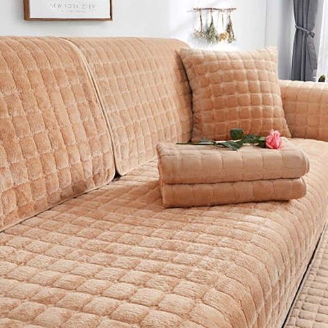 Solid Color Non-slip Sofa Cover Thicken Soft Plush Sofa Cushion Towel for Living Room Furniture Decor Slipcovers Couch Covers _ - AliExpress Mobile Homemade Sofa, Shelf Baskets, Couch Protector, Shelf Baskets Storage, Living Room Decor Furniture, Transforming Furniture, Baskets Storage, Yellow Towels, Slip Covers