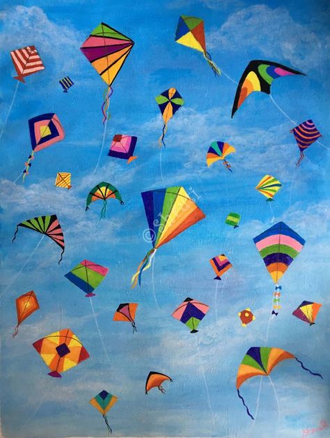 Kite Flying Painting, Kites Painting, Kite Painting, Kite Art, Kites Flying, Realism Illustration, Fly Drawing, Flying Kite, Cat Art Painting