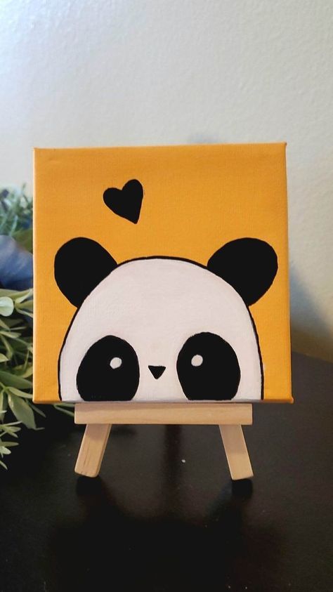 Drawing Ideas Easy With Paint, Cute Panda Canvas Painting, Easy Canvas Doodles, Easy Painting Ideas Animals, Easy Drawings Paintings, Canvas Painting Ideas Indian, Cute Dog Paintings Easy, Things To Draw For Your Room, Easy Animal Painting Ideas