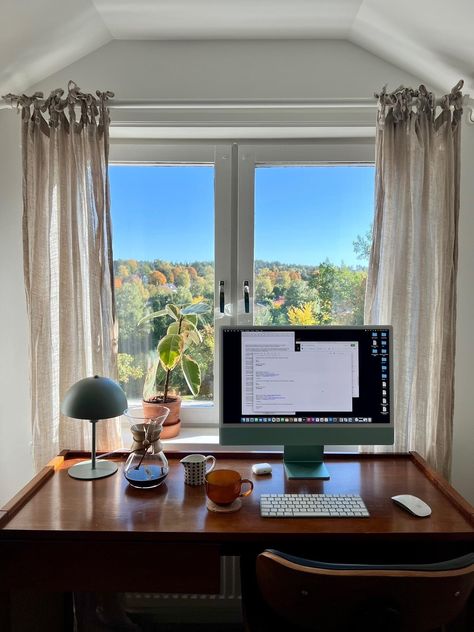 Home Office Window, Work From Home Desk, Desk Goals, Office Window, My Home Office, Home Desk, Dream Apartment, Stockholm Sweden, House Room