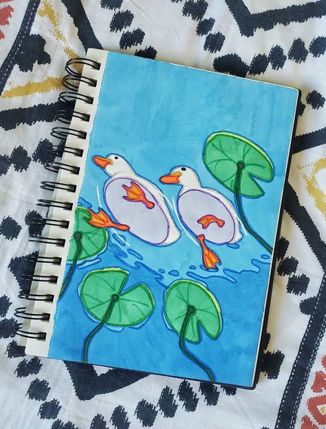 Duck Swimming, Painting Ideas On Canvas Simple, Painting Ideas On Canvas Easy, Seni Dan Kraf, Lotus Pond, Kraf Diy, Painting Ideas On Canvas, Small Canvas Art, Canvas Easy