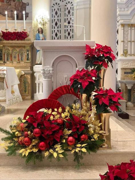 Church Altar Christmas Decorations, Christmas Flower Arrangements For Church, Christmas Altar Decorations Church, Christmas Decor Ideas Church, Church Christmas Decorations Sanctuary, Christmas Decor Ideas For Church, Advent Church Decorations, Christmas Floral Arrangements Diy, Best Christmas Destinations