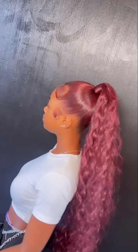 Burgundy Ponytail, Cute Ponytail Styles, Red Weave Hairstyles, Cute Ponytail Hairstyles, Slick Ponytail, Teenage Hairstyles, Natural Hair Bun Styles, Braided Hairstyles For Black Women Cornrows, Sleek Ponytail Hairstyles