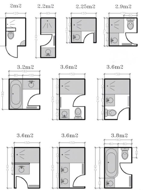 https://flic.kr/p/2e5k8xu | Small bathroom layouts, interior design | www.pickcomfort.com   You are free to:   Share — copy and redistribute the material in any medium or format   Adapt — remix, transform, and build upon the material for any purpose, even commercially.   You must give appropriate credit and provide a link to www.pickcomfort.com. Small Bathroom Floor Plans, Drømme Bad, Small Bathroom Plans, Bathroom Layout Plans, Small Shower Room, Small Bathroom Layout, Bathroom Dimensions, Bathroom Layouts, Bathroom Design Layout