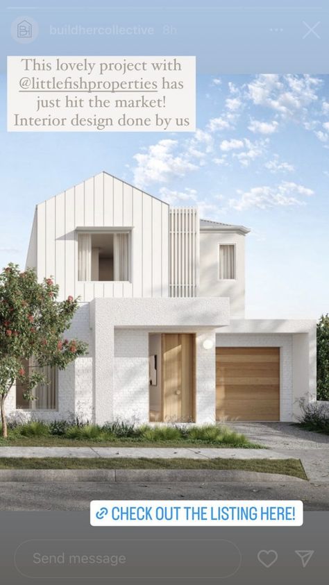 Contemporary Coastal Homes Exterior, H Plan House, Modern House Facades Australia, Australian Coastal Homes Exterior, Vertical Cladding House Exterior White, Coastal Townhouse Exterior, House Renovation Ideas Exterior, White Cladding Exterior, Modern Coastal Facade