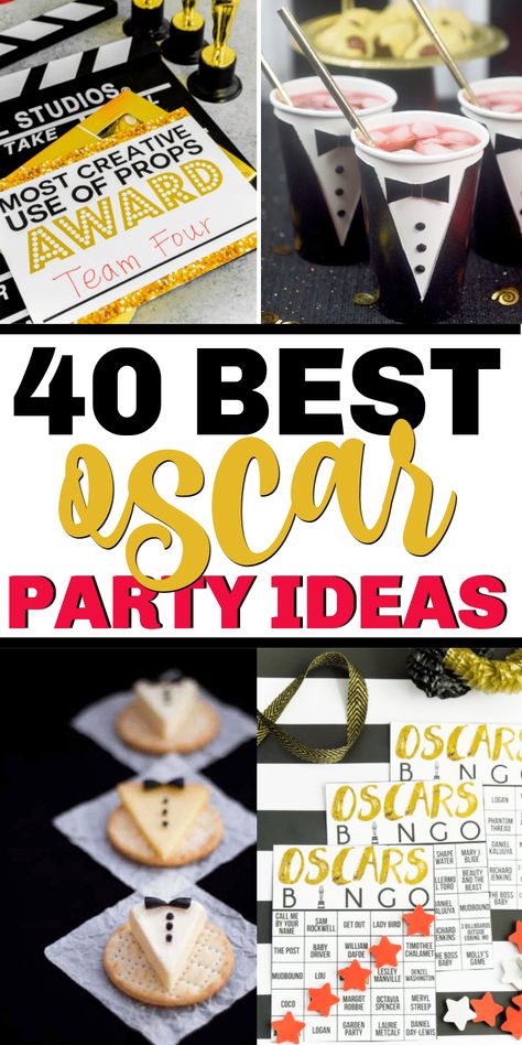 The best Oscar party food including everything from appetizers to glitzy desserts and drinks! Oscar Award Theme Party, Oscar Theme Party Ideas, Oscar’s Party Decorations, Red Carpet Awards Party, Oscar Themed Desserts, 2024 Oscar Party, Oscars Theme Party Food, Red Carpet Halloween Party, Movie Premiere Party Food