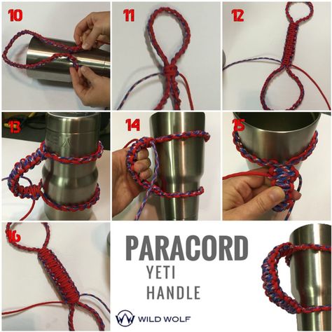 Paracord Yeti Handle (or any tumbler) | Wild Wolf Pack Yeti Handle Diy, Paracord Instructions, 4 Strand Round Braid, Parachute Cord Crafts, Lanyard Crafts, Round Braid, Paracord Patterns, Cord Projects, Paracord Projects Diy