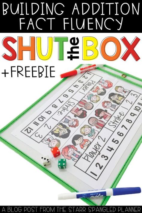 Shut the Box FREE Printable Addition Math Game Math Fluency, Math Fact Fluency, Math Intervention, Math Center Activities, Fact Fluency, Math Game, Second Grade Math, Math Activity, Math Addition