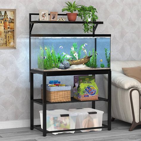 Amazon.com: GDLF 40-50 Gallon Fish Tank Stand with Plant Shelf Metal Aquarium Stand with Cubby Storage 36.6" x 18.5" Tabletop fits Aquarium,Turtle Tank,or Reptile Terrariums : Pet Supplies Fish Aquarium Stand Ideas, Fish Tank Stand Ideas Living Rooms, Aquarium Stand Ideas, Tabletop Terrarium, Bearded Dragon Tank, Aquarium Stands, Fish Tank Stand, Tank Stand, Reptile Tank