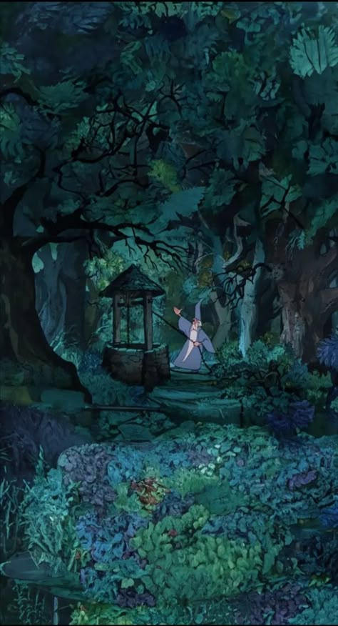 Disney Forest Background, Dreamlight Valley Wallpaper, Old Disney Movies Aesthetic, Dark Disney Wallpaper, Old Disney Aesthetic Wallpaper, Old Disney Animation, Vintage Disney Wallpaper, Fairy Core Wallpaper, Old Disney Aesthetic