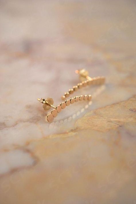 Beaded Ear Climber Earring, Gold, Rose Gold or Silver - Hannah Naomi Jewelry Ear Climber Earrings Gold, Three Ear Piercings, Ear Climber Earrings, Jewelry Design Studio, Ear Crawler, Ear Cuff Earrings, Ear Crawler Earrings, Ear Climbers Earrings, Ear Crawlers