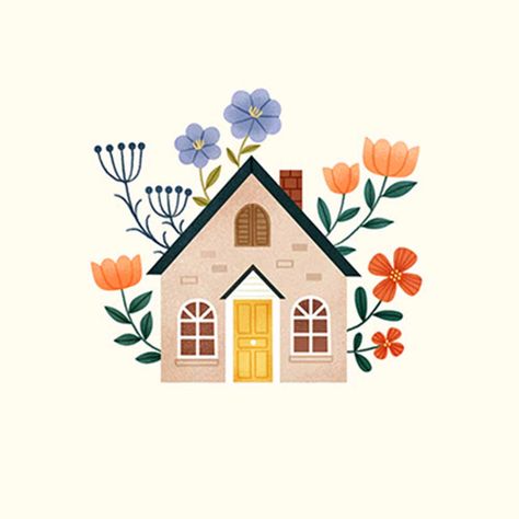 My Sweet Home Drawing, Cute Home Illustration, Cute Cottage Illustration, House Illustration Simple, New House Illustration, House Illustration Drawing, Cute House Illustration, Cute House Drawing, Home Illustration House