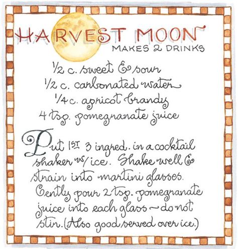 Harvest moon Harvest Moon Party, Harvest Moon Prayer, Harvest Moon Spells, Harvest Moon Celebration, Harvest Moon Correspondences, Cookbook Scrapbook, Autumn Favorites, Cottage Recipes, Illustrated Recipes