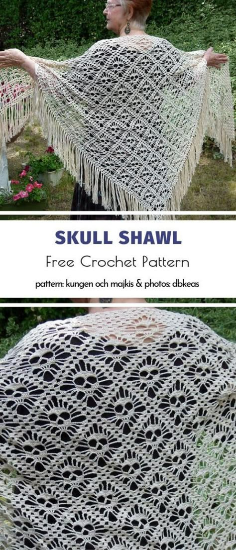 Crochet Skull Shawl, Skull Shawl, Goth Crochet, Shawl Free Pattern, Crochet Skull Patterns, Skull Ideas, Crochet Skull, Free Form Crochet, Crochet Shawl Pattern Free