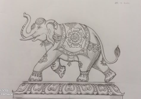 Ambari Elephant Drawing, Two Elephants Drawing, Elephant Tanjore Painting, Figer Sketch, Elephants Drawing, Indian Elephant Drawing, Elephant Art Drawing, Indian Elephant Art, Elephant Sketch