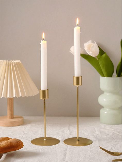 1pc Gold Candlestick Holders, Antique Brass Finish Candlestick Holder, Modern Rustic Metal Candlestick Holder For Wedding, Dining Table, Party Centerpiece Multicolor    Iron     Kitchen & Dining, size features are:Bust: ,Length: ,Sleeve Length: Fabric Candle Holder, Fabric Candle, Black Pillar Candles, Candles Collection, Romantic Table Decor, Romantic Candle Light Dinner, Velas Candles, Kitchen Vibes, Candle Stick Decor