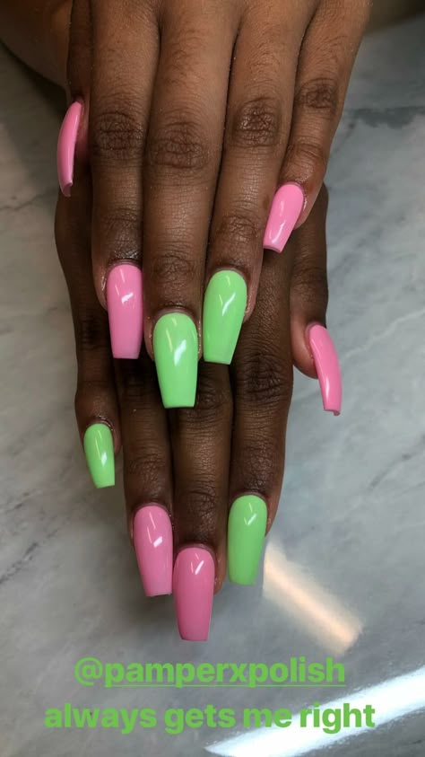 Florescent Pink Nails Neon, Pink And Green Nails Aka, Bright Nails For Spring, Bright Spring Nails Neon Colors, Fluorescent Nails Neon, Neon Pastel Nails, Fluorescent Green Nails, Aka Nail Designs, Bright Green Nails Acrylic