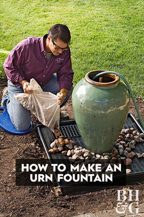 A bubbling fountain is just what your backyard has been missing. See how you can install this DIY urn fountain in just a weekend! Garden Fountain Ideas, Bubbling Fountain, Garden Fountains Outdoor, Gardening Calendar, Outdoor Urns, Diy Water Feature, Taman Air, Yummy Veggies, Fountain Ideas