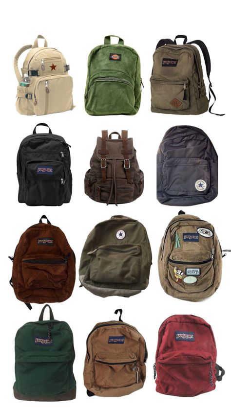 Cottagecore Backpack School, Cool Backpack Aesthetic, Dickies Corduroy Backpack, School Packback Aesthetic, Rory Gilmore Leather Backpack, Black Jansport Backpacks Aesthetic Pins, High School Backpack Aesthetic, Canvas Backpack Aesthetic, Dickies Backpack Aesthetic