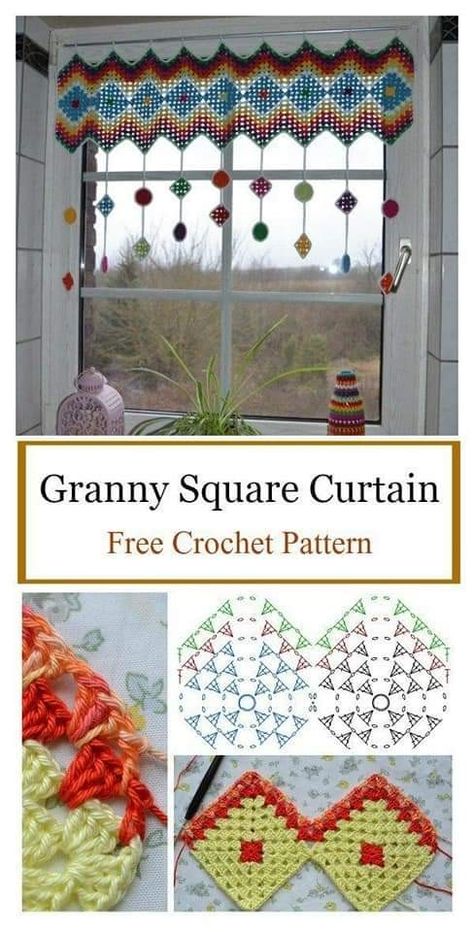 Crochet Rug Patterns Free, Crochet Curtain Pattern, Granny Pattern, Crochet Rug Patterns, Confection Au Crochet, Crochet Curtains, Crochet Kitchen, Crochet Decoration, Crochet Home Decor