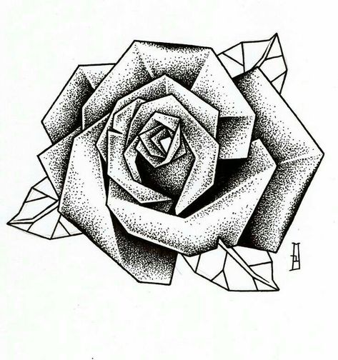 Geometric Tattoo Meaning, Geometric Rose Tattoo, Small Geometric Tattoo, Drawing Rose, Stippling Art, Geometric Rose, Geometric Tattoo Design, Flower Tattoo Sleeve, Geometric Drawing