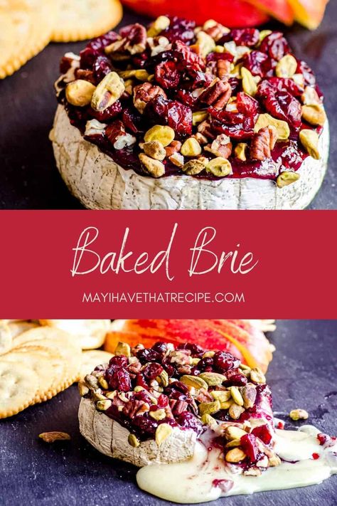 If you've never made baked brie before today, you are in for a real treat. Our addition of cranberries and pecans makes this a wonderful entertaining appetizer that's perfect for any time of year. The tart cranberries and the crunch of the nuts contrast perfectly with the rich, earthy flavor of a buttery warm brie. Baked Brie With Cranberries, Brie With Cranberries, Baked Brie Cranberry, Warm Brie, Xmas Snacks, Baked Brie Cheese, Brie Recipes Appetizers, Brie Cheese Recipes, Brie Cranberry