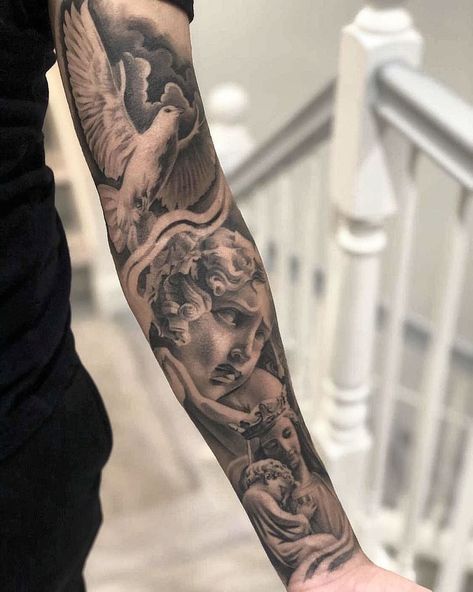 Art Religous Tattoo, Photographer Tattoo, Arm Tattoos For Guys Forearm, Mangas Tattoo, Full Hand Tattoo, Left Arm Tattoos, Side Neck Tattoo, Inner Forearm Tattoo, Gangsta Tattoos