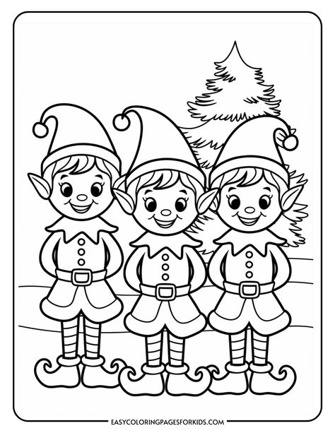 Christmas Elves Coloring Pages (7 Free Printable Pages) - Easy Coloring Pages for Kids Elf Christmas Crafts For Kids, Santa Elf Drawing, Elf Cutouts Free Printable, Elf Drawings Christmas, Elf On The Shelf Coloring Pages, Christmas Elf Drawing, Elves Coloring Pages, Elf Painting, Elf Drawing