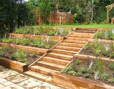 #garden #gardens #gardening #gardenideas Terraced Garden, Sloped Backyard Landscaping, Landscaping On A Hill, Sloped Yard, Hillside Garden, Sloped Backyard, Hillside Landscaping, Sloped Garden, Backyard Vegetable Gardens