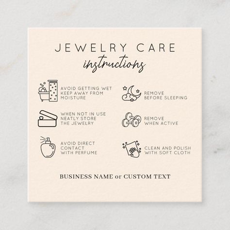 Jewelry Care Instructions Beige Thank You Business Enclosure Card Name For Jewelry Store, Minimal Jewelry Packaging, Jewelry Small Business Ideas, Fine Jewelry Branding, Jewelry Shop Names Ideas, Small Business Jewelry Packaging, Earrings Packaging Ideas, Thank Card Design, Jewelry Business Names Ideas