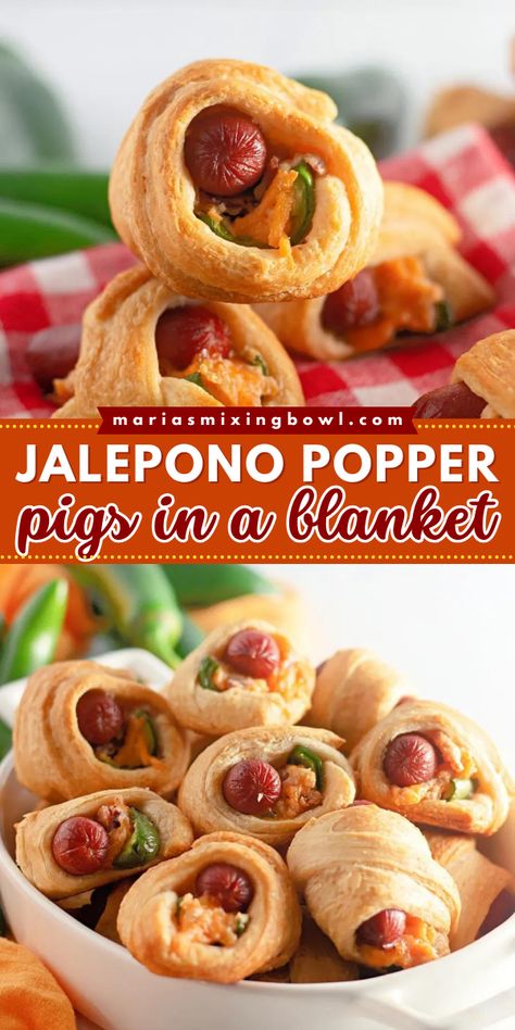 Easy game day food using crescent dough! Complete with Lil' Smokies and a cream cheese filling, these Jalapeno Popper Pigs in a Blanket are one of the best football appetizers. So, enjoy two favorites in one simple tailgating recipe! Lil Smokies Pigs In A Blanket Recipe, Jalapeno Poppers With Little Smokies, Jalepeno Popper Lil Smokies, Jalapeño Pigs In A Blanket, Jalapeno Popper Pigs In A Blanket Recipe, Crescent Wrapped Smokies, Jalapeno Poppers Pigs In A Blanket, Jalapeno Pigs In A Blanket Recipe, Recipes Using Lil Smokies