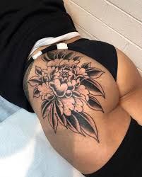 Side Leg Piece Tattoo, Hip To Hip Tattoos Women, Back Of Thigh Tattoos Women Unique, Flower Elbow Tattoos For Women, Tattoo Over Strechmark, Peony Leg Tattoo, Back Of Thigh Tattoo Women, Split Personality Tattoo, Tattoo On Bum For Women