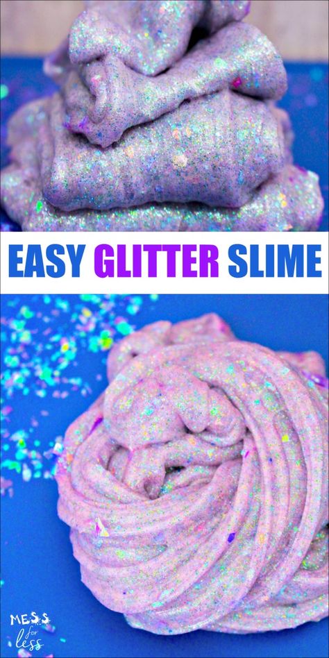 How to make glitter slime - this easy glitter slime is so sparkly and pretty! This slime recipe is on you must try! #slime #slimerecipe Make Slime For Kids, Glitter Slime Recipe, Fun Slime, Sensory Activities For Kids, How To Make Glitter, Easy Toddler Crafts, Slime Party, Slime Recipes, Slime For Kids