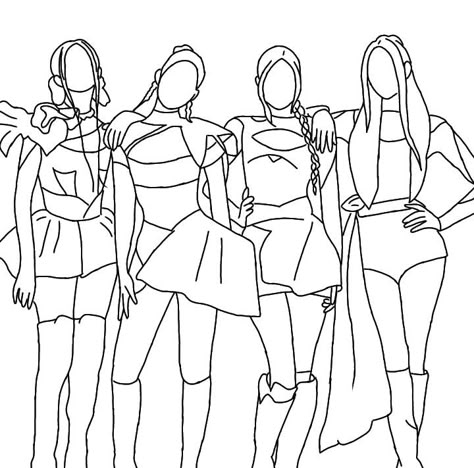 Black Pink Outline Drawing, Black Pink Coloring Page, Blackpink Coloring Pages, Kpop Line Art, Outfit Drawings, Pink Venom, Printable Pictures, Cute Simple Wallpapers, Easy Drawings Sketches