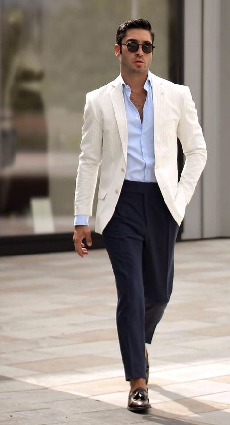 Linen Blazer Men Outfit, Office Old Money, Blazer Outfits Men, Mens Business Casual Outfits, Old Money Fashion, Professional Outfit, Business Wardrobe, Money Fashion, Wedding Outfit Men