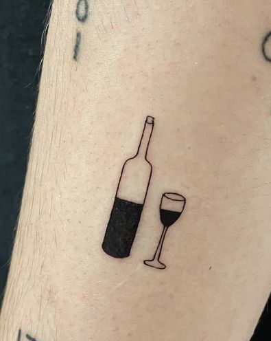 Restaurant Tattoo Ideas, Wine And Cheese Tattoo, Bottle Of Wine Tattoo, Sangria Tattoo, Liquor Tattoo, Whisky Tattoo, Mixology Tattoo, Gin Tattoo, Wine Tattoo Ideas