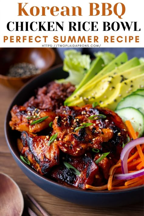 Korean Bowl Recipe, Korean Bbq Bowl, Bbq Chicken Rice Bowl, Chicken Bulgogi, Korean Bbq Chicken, Chicken Rice Bowl, Recipe Korean, Summer Grill, Chicken Bowl Recipe